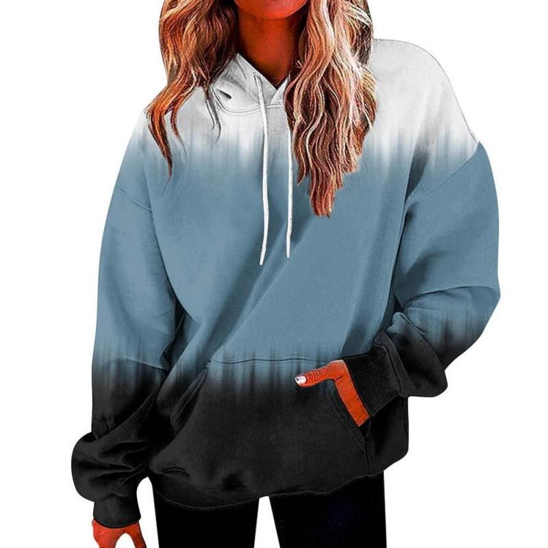 Womens Oversized Hooded Sweatshirt With 3D Print Graphic Loose Fit Long Sleeve Casual Top In Vintage Tie-Dye Style