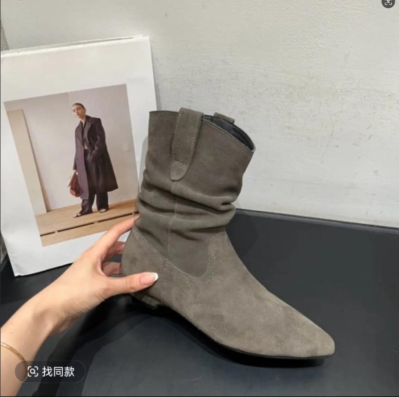 Korean version autumn and winter color system inner height increase short tube new small square pointed naked boots thin fashion short boots