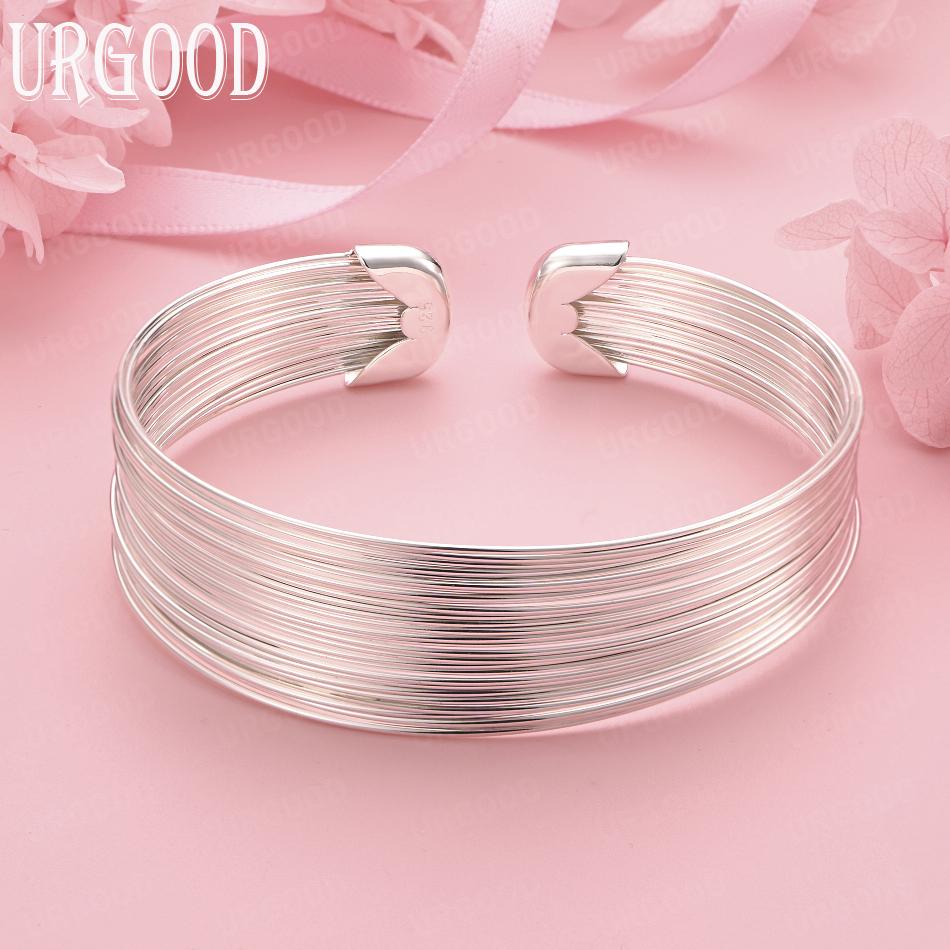 925 Sterling Silver Multi-line Bangle Fashion Jewelry