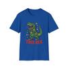Unisex Softstyle T-Shirt Cartoon T-Rex Christmas Lights Funny Holiday Graphic