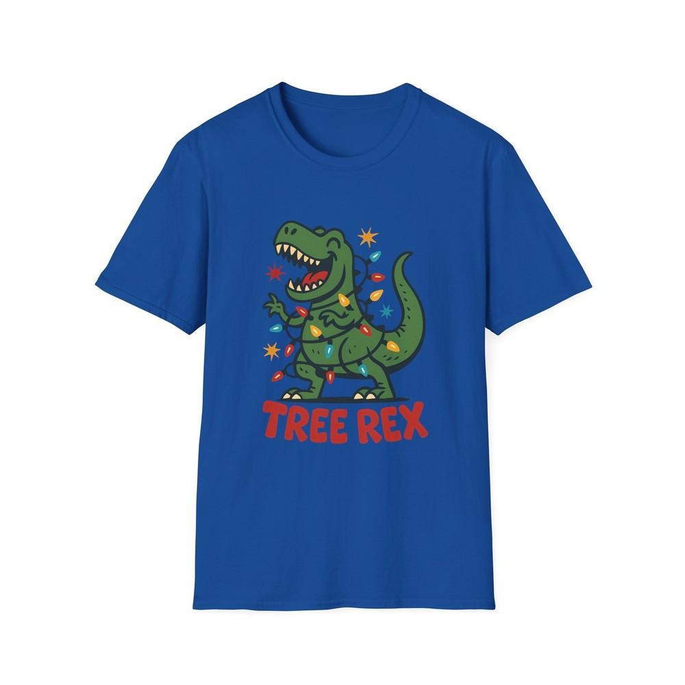 

Unisex Softstyle T-Shirt Cartoon T-Rex Christmas Lights Funny Holiday Graphic 4XL