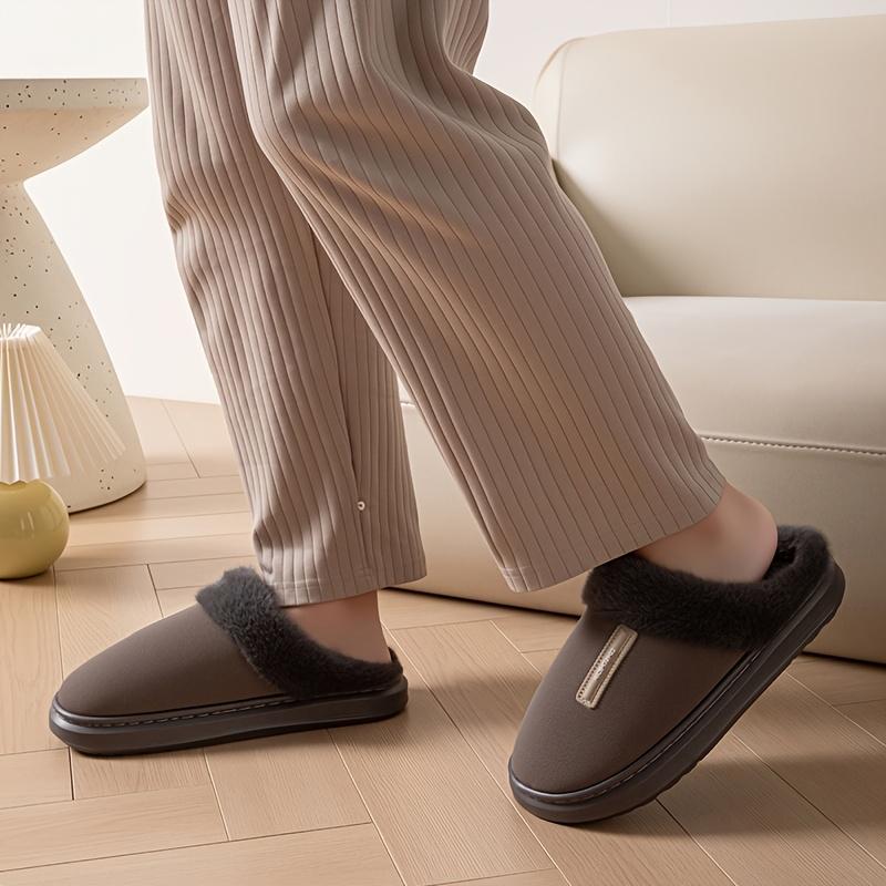 Simple Design Home Plush Warm Men's Slippers, and Wear-Resistant Thick-Soled Non-Slip Shoes, Unisex Autumn/Winter Indoor Plush-Lined Slippers