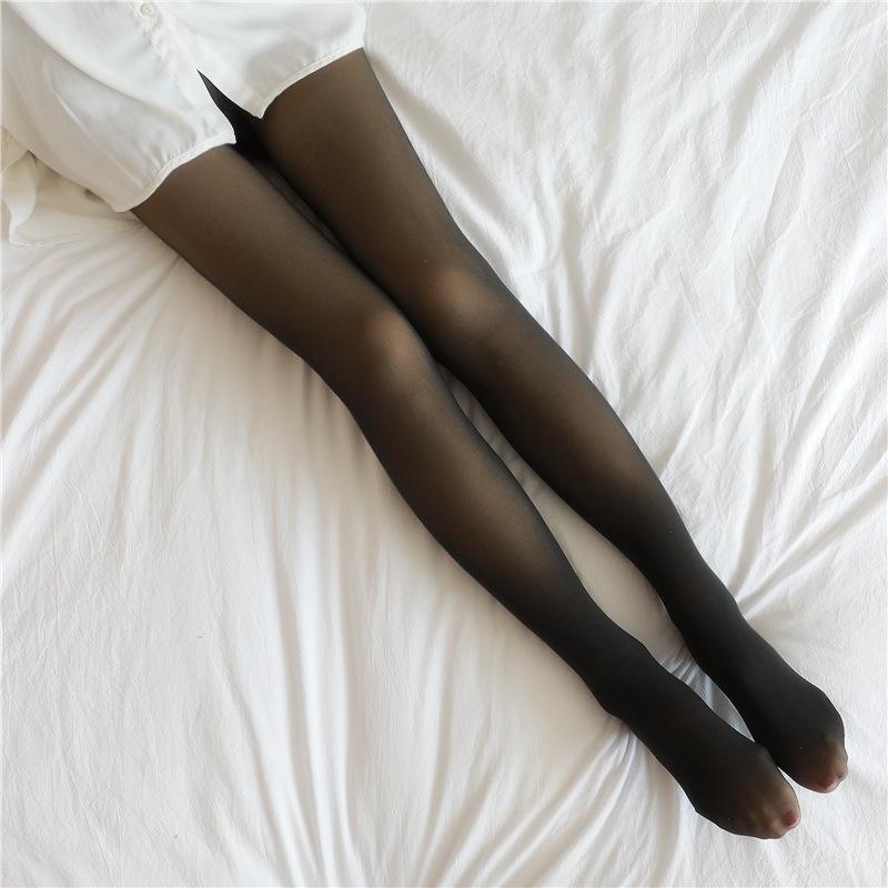 Women's High-Waist Gray Leggings - Faux Transparent, Plus Velvet, Thickened, Skin-Illusion Pantyhose for Autumn & Winter