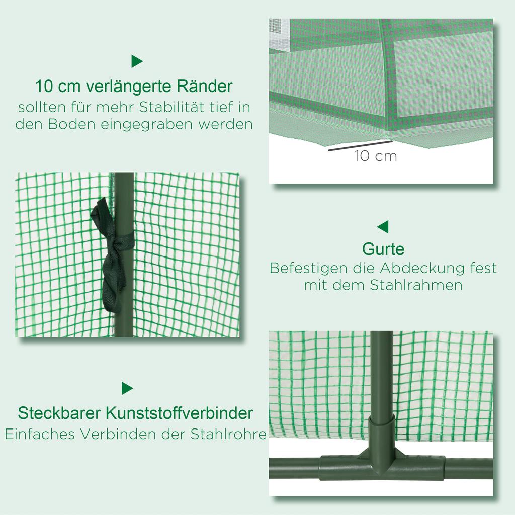 Mini Greenhouse, Portable Tunnel Green House, Green Grow House Steel Frame with 5 Mesh Windows, 3 M, Green