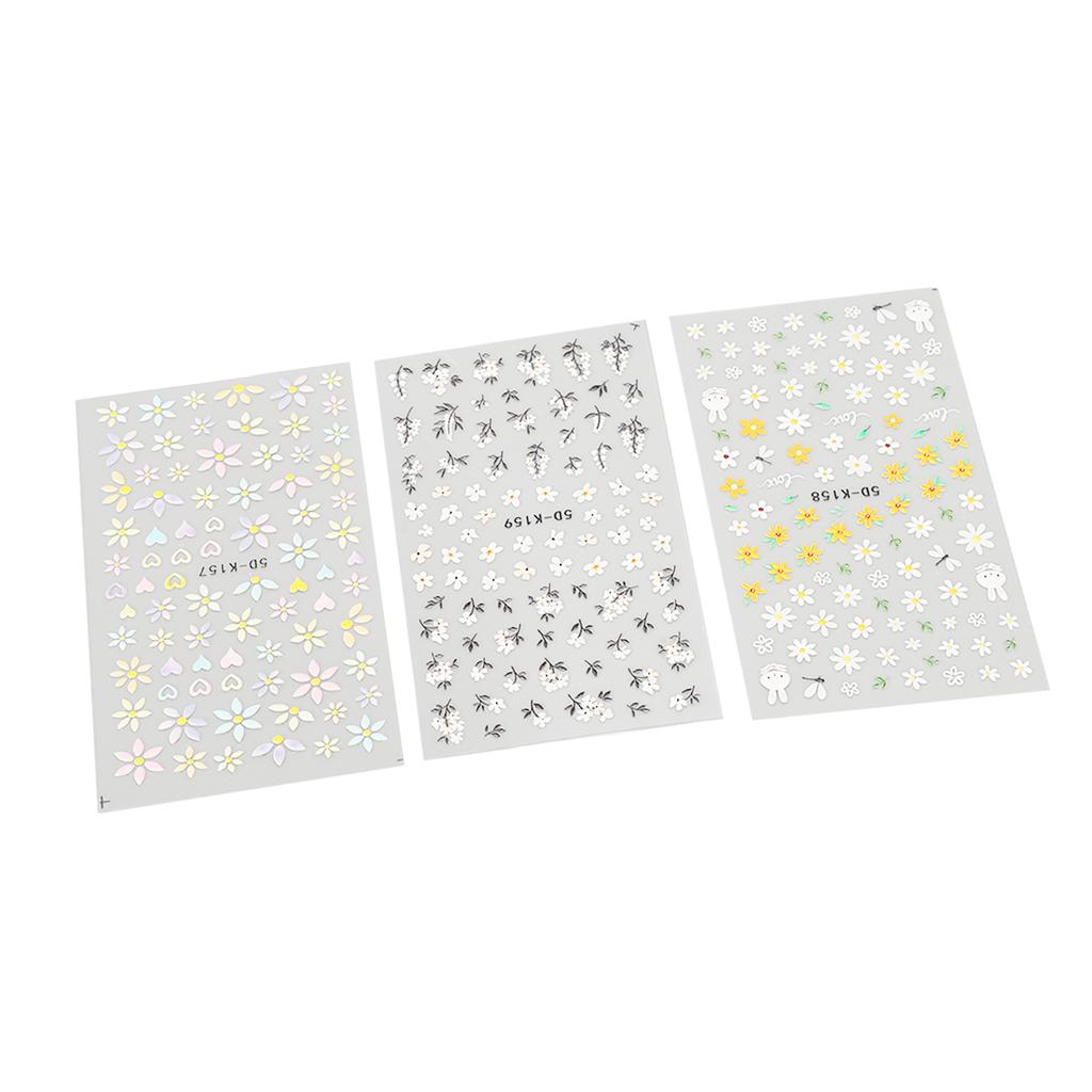 3 st Nail Art Klistermärke Självhäftande Vårblomma Långvarig Dekorativ Nagelklistermärke för DIY