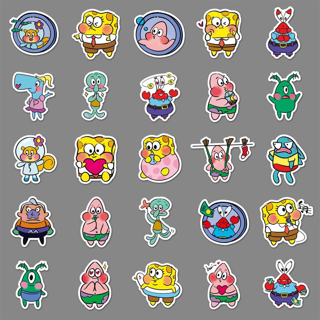51-Piece Cute Cartoon SpongeBob, Patrick, and Mr. Krabs Waterproof Stickers Set for Journals