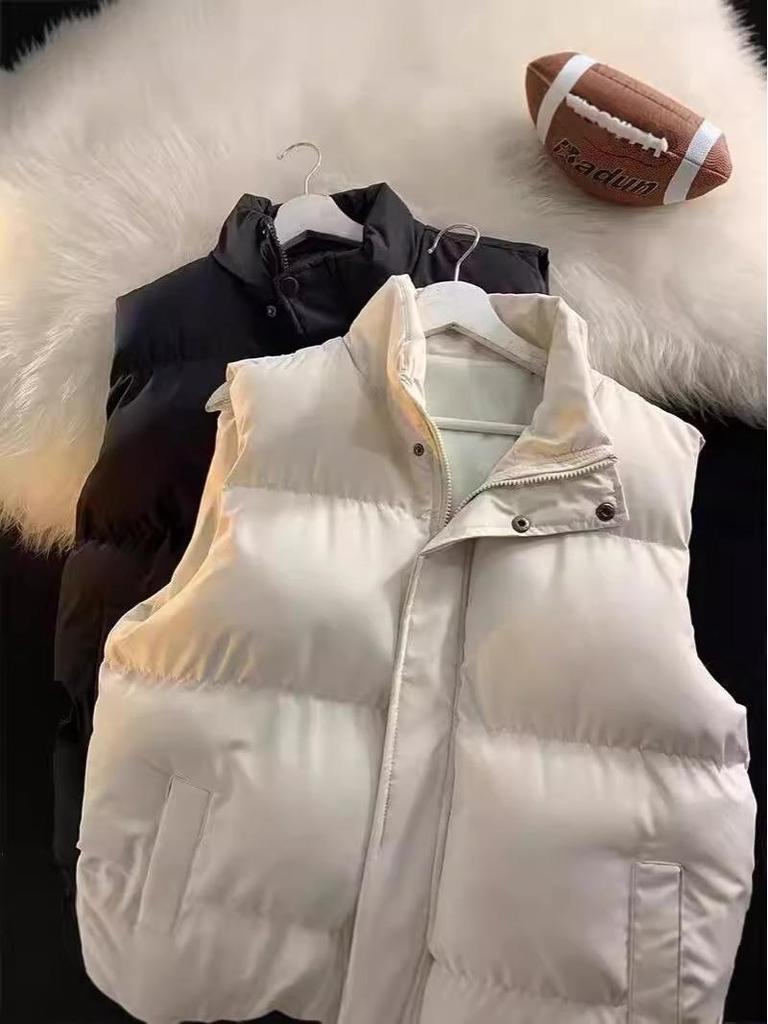 Gilet d'hiver pour homme à col montant: Couleur unie, Style collège tendance, Sans manches, Décontracté.