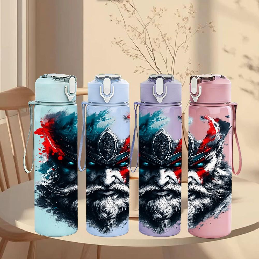 1PC Splash Art Black Wolf Pattern 750ml Color Plastic Sports Water Bottle Leakproof Flip Straw Lid Suitable for Sports Office Home Use