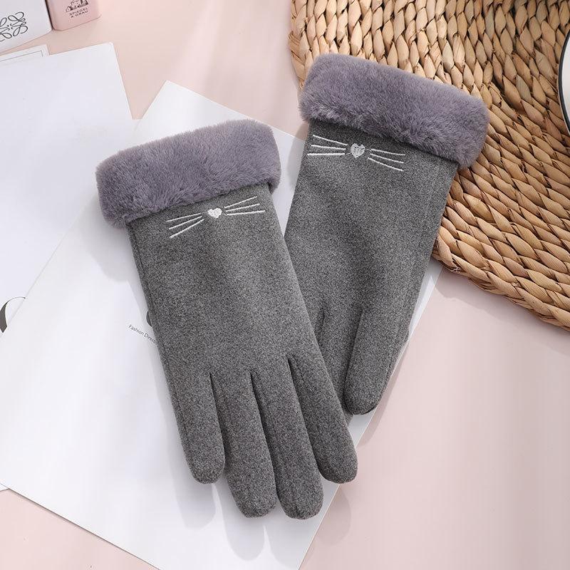 Thermal gloves autumn and winter Gary lady outdoor German velvet thickened velvet imitation rabbit fur mouth gloves