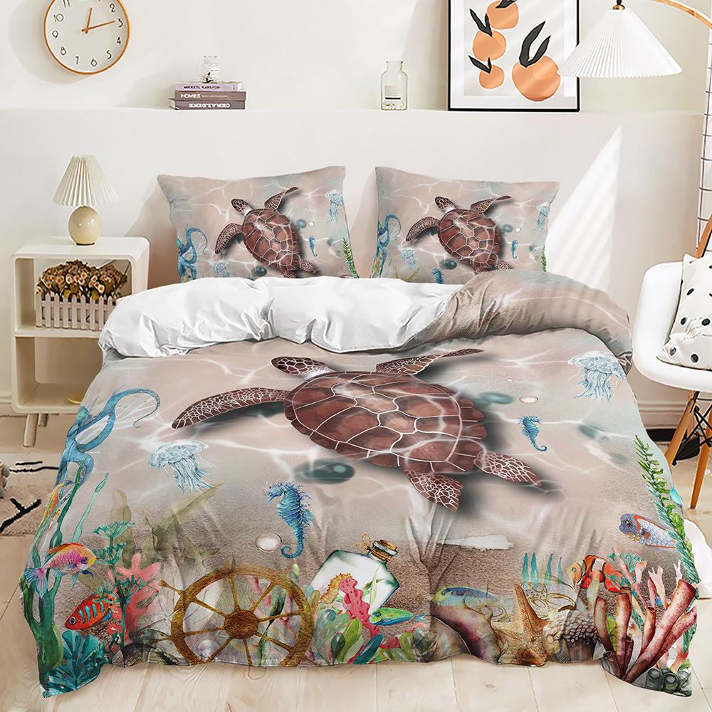 Three-Piece Underwater World Sea Turtle Quilt Cover Digital Printing Kit Two-Piece Set