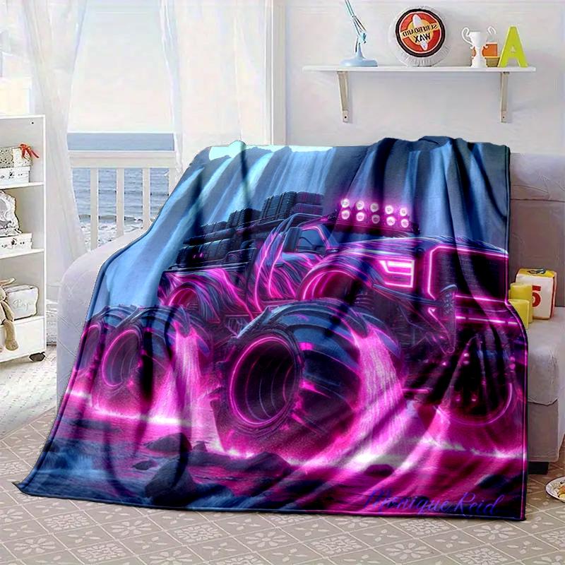 Electric Monster Truck Art Blanket Flannel Blanket for bed, sofa, Camping, Hiking, Picnic Essentials, gift for family Fan gifts