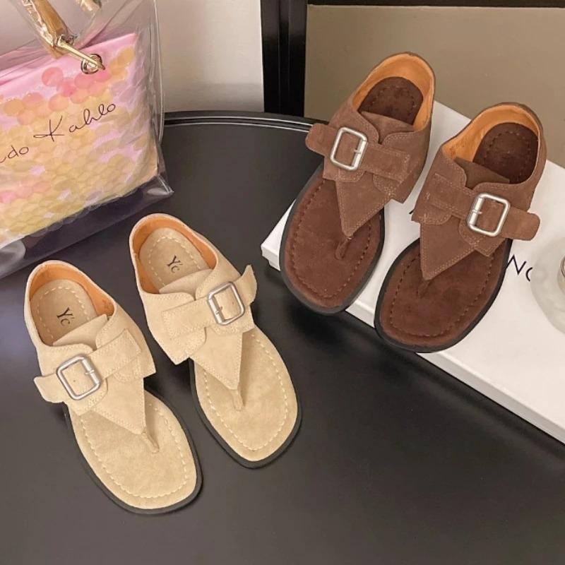 Fashion Clip Toe Women Sandals Flats Designer Retro Shoes Fashion Woman Slippers 2025 Summer Dress New Trend Walking Sandalias De Mujer