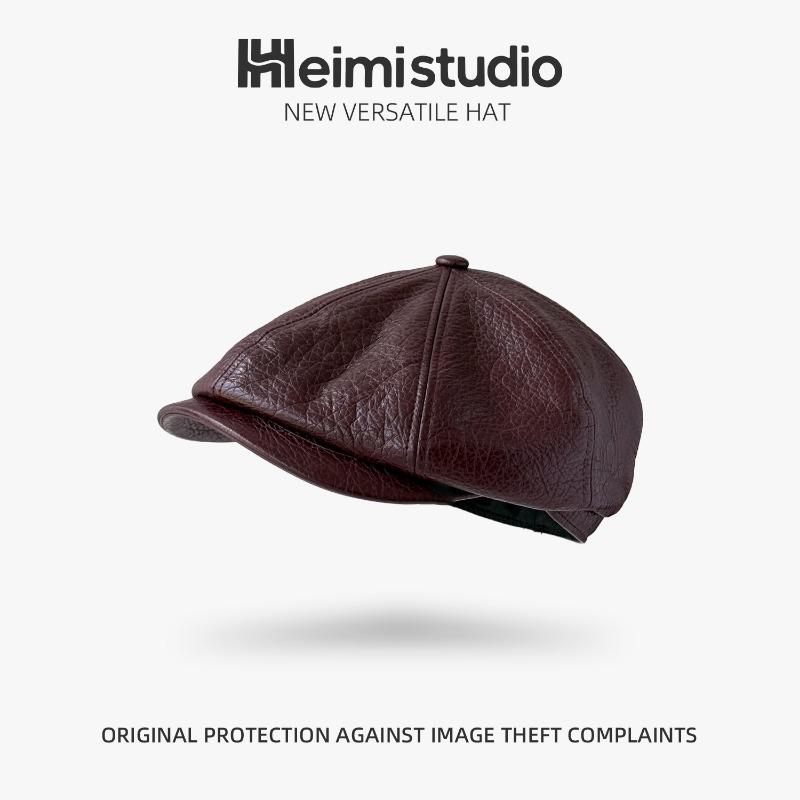 25 early autumn new lychee pattern retro modern leather pu street fashionable forward hat daddy hat