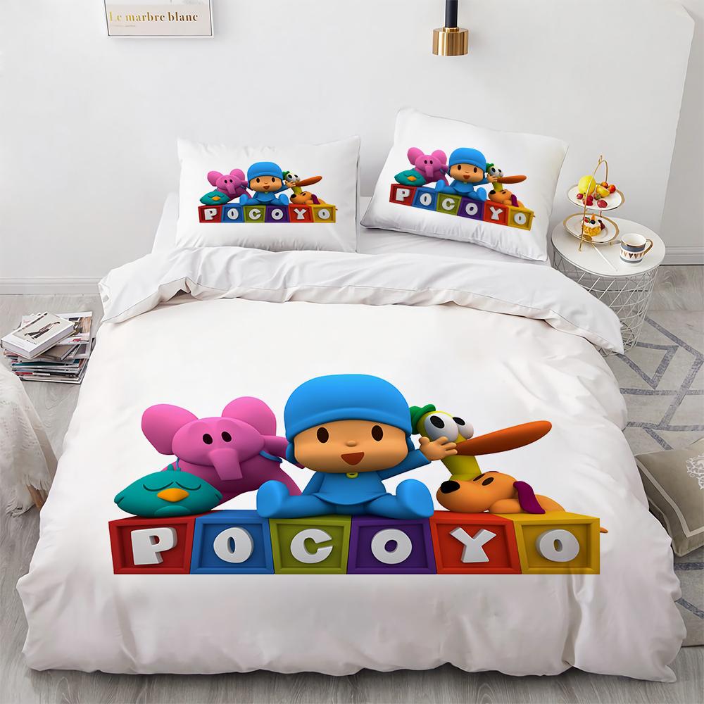 3D Print P-POCOYOS Kawaii Cartoon Bedding Set,Duvet Cover Bed Set Quilt Cover Pillowcase,King Queen Twin Size Boys Girls Adults