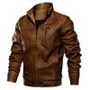 Men's  Winter Casual Long Sleeve Solid Stand Zipper Leather Jacket Top