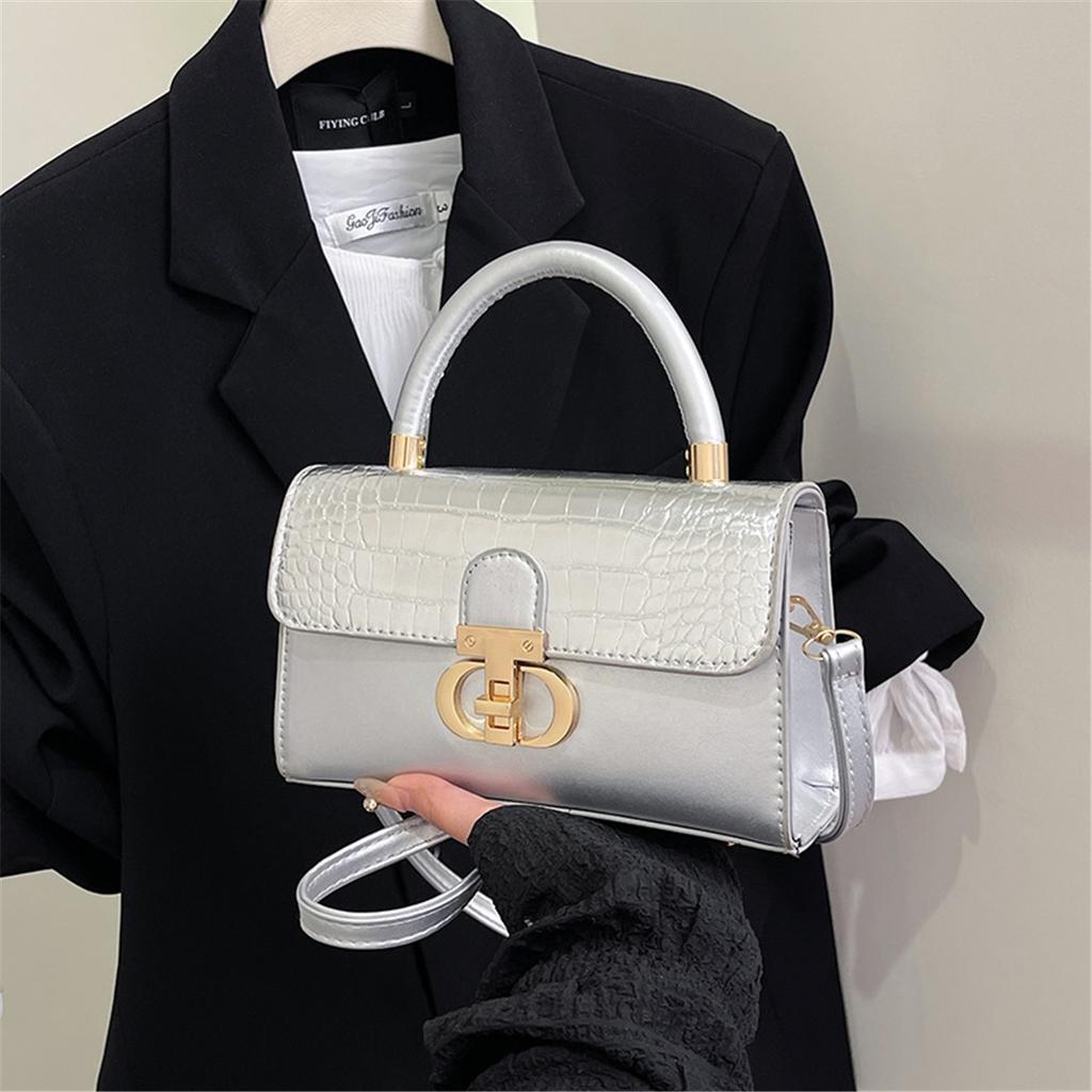 Fashionable Fashionable Lock Buckle Crocodile Pattern Leisure Handheld Single Shoulder Crossbody Small Square Bag For Women