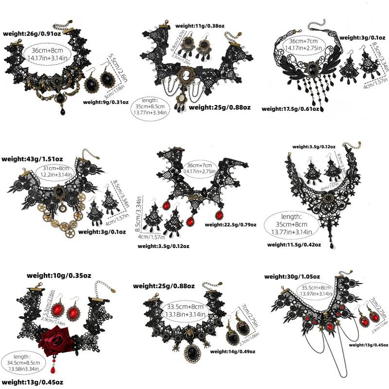 Vintage Lace Gothic Necklace Earring Set Women - Handmade Retro Floral Geometric Pendant Jewelry Accessories