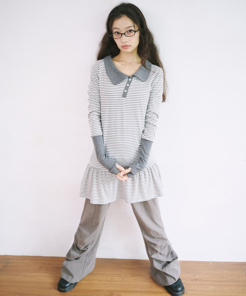ITZAVIBE Folding Shirring Pants - Khaki Gray