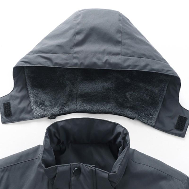 Vinter för män utomhus Vindtät vattentät Cargojacka med huva Varm jacka med flera fickor Avtagbar keps Vadderad jacka