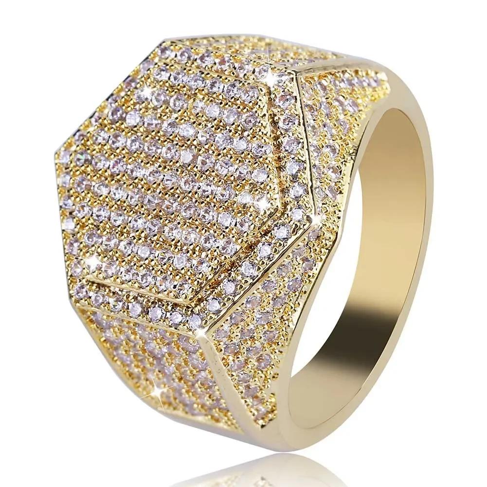 Sale 5-12 White Golden Iced Out HipHop Engagement Rings CZ Pinky Men Women Full Crystal Ring