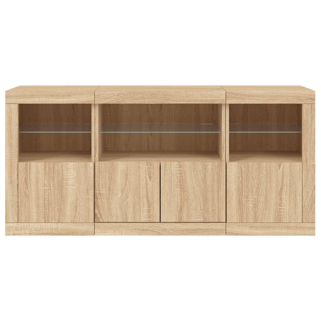 Sideboard with LED Lights Sonoma Oak 142.5 x 37 x 67 cm