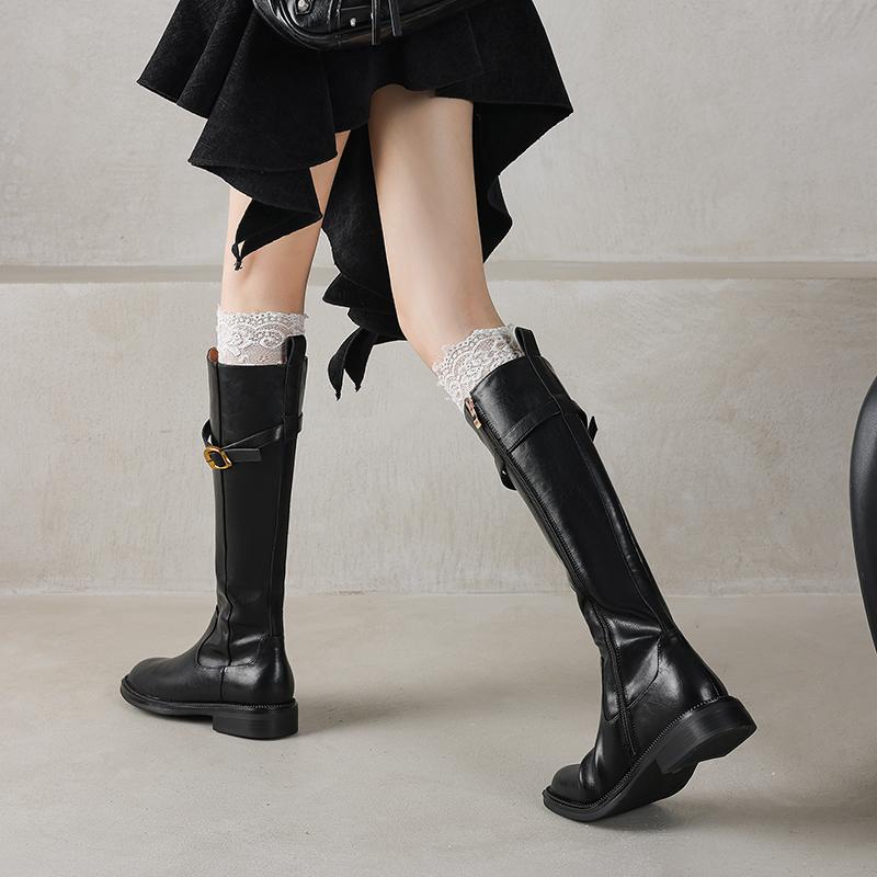 Women Knee High Boots Fashion Belt Buckle Long Tube Boot Quality Soft Leather Boot Slim Knight High Boots Lady Boots Botas Mujer