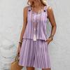 Women's Striped Print Sleeveless Two-Piece Set with Round Neck and Shorts for Summer Casual Wear