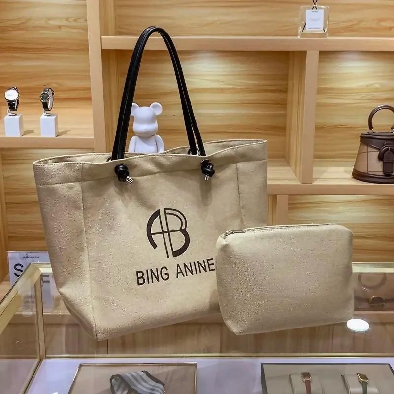 

Korean Large-capacity Letter-printed Shoulder Bag Cotton Linen Canvas Tote Portable Commuting Practical All-matching Female 38x20x34