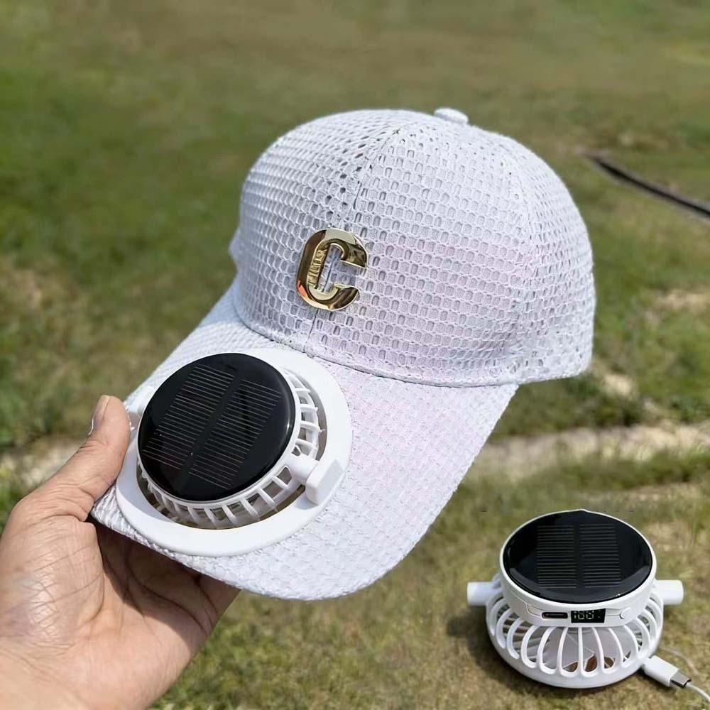 Portable Solar Powered Fan Baseball Cap Adjustable 300mA Rechargeable Fan Hat Long-lasting Versatile Cooling Mesh Peaked Cap