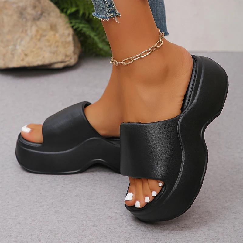 Chunky Platform Slippers for Women Summer Comfortable Wedge Heels Sandals Woman Solid Non Slip Eva Thick Sole Slides Shoes
