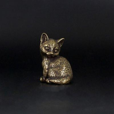 Retro Brass Cartoon Persian Cat Statue Desktop Ornament Metal Cute Small Animal Figurines Miniatures Home Decoration Accessories