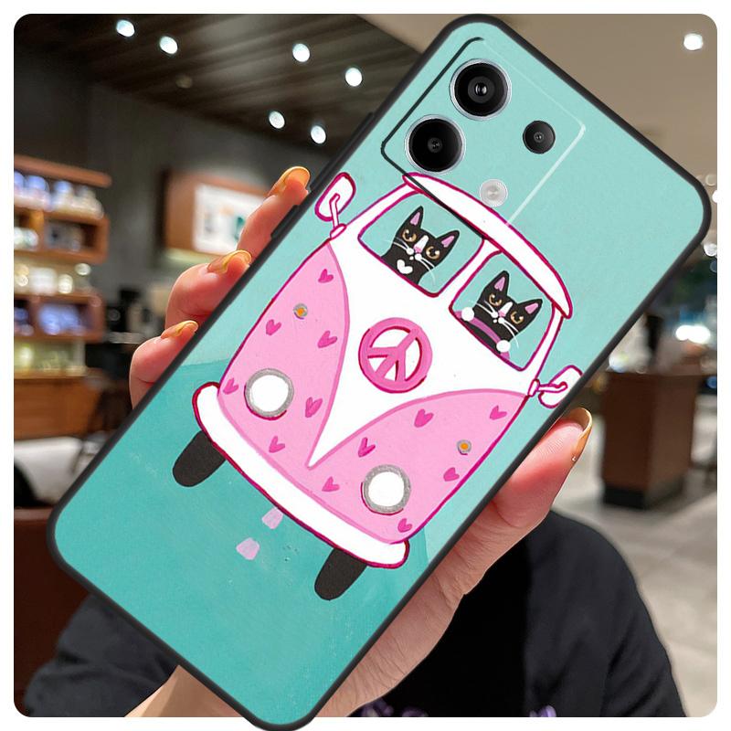 Hippy Peace Bus Cat Case For Xiaomi Redmi Note 14 10 13 12 11 15 Pro Plus Cover For Redmi 15 15C 12C 13C 14C 10C