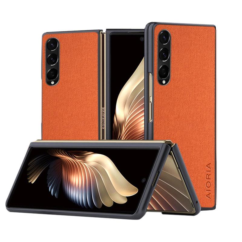 Modische Hülle für Samsung Galaxy Z Fold 6 5 4 Fold3 5G, einfache, leichte, einfarbige Textillederhülle für die Fold6-Hülle