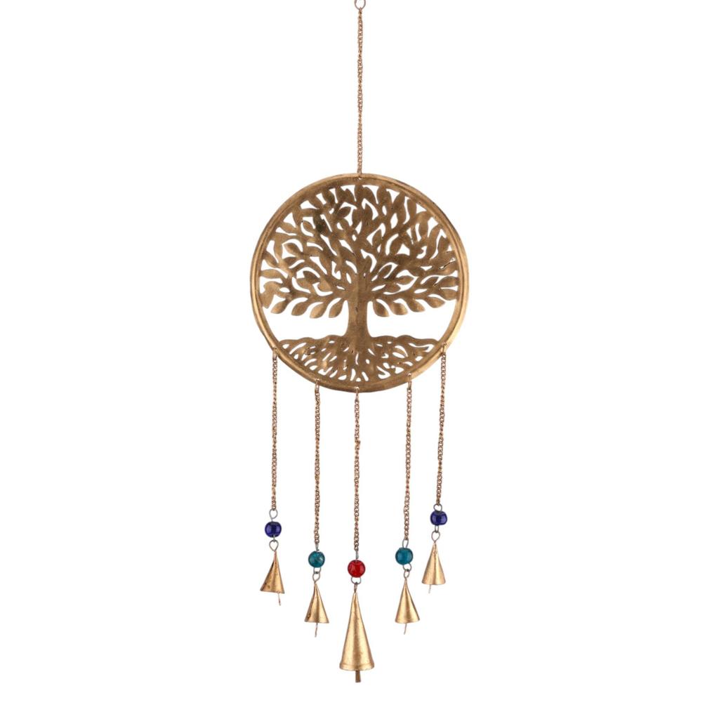 Großes 20-Zoll-Goldener Lebensbaum-Windspiel mit Glocken, Spirituelle Boho-Gartendekoration für eine beruhigende Außenatmosphäre und Zen-Meditationsräume