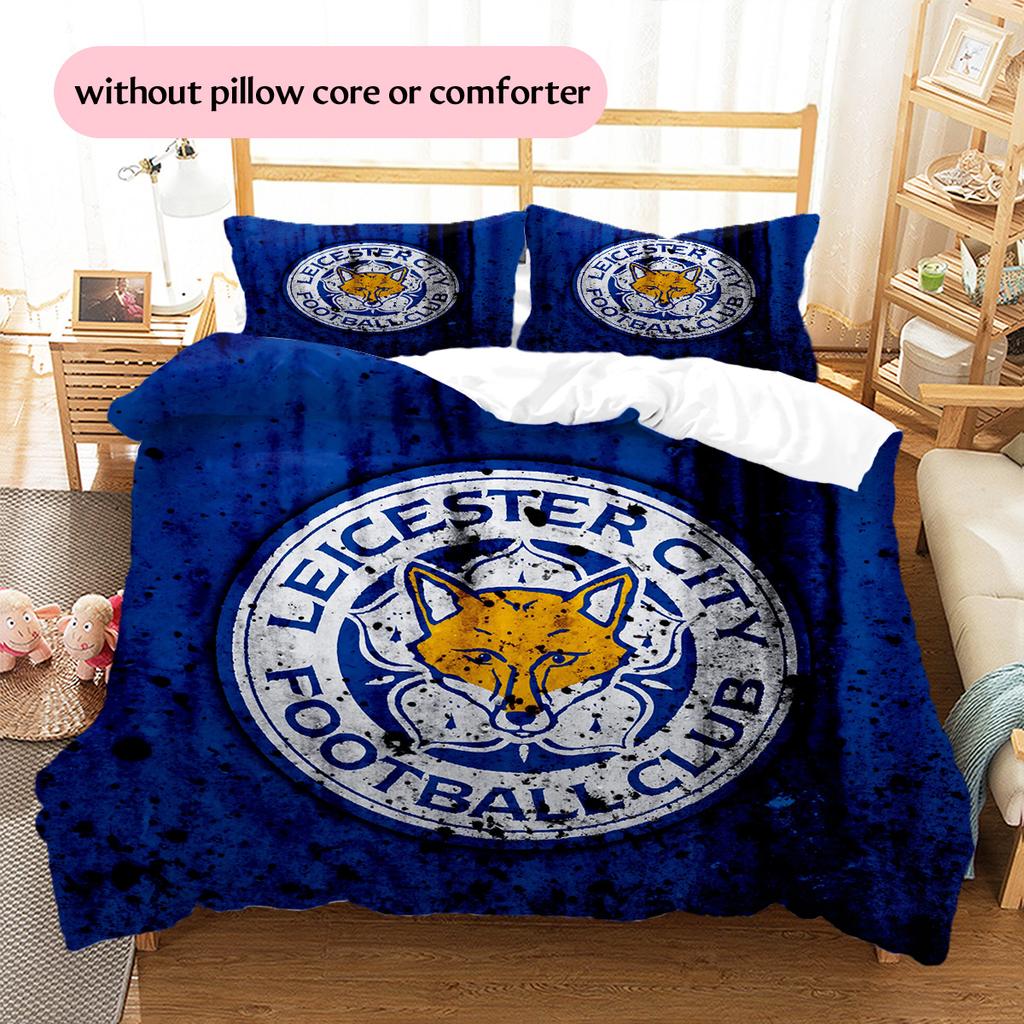 Leicester City FC Pattern Bedding Quilt Set Home Decoration Gift (1 * Duvet Cover + 2 * Pillowcase Without Core)