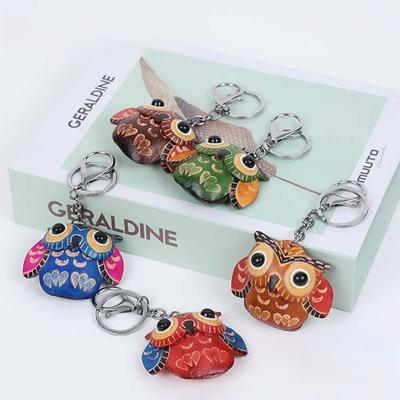 1PC First Layer Cowhide Creative Cartoon Pendant Accessories Handmade Mini Animal Pendant Owl Keychain Festival