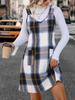 Evropské a americké dámské overalové šaty s V-výstřihem, kostkované, s kapsou - Jarní a podzimní módní oblečení