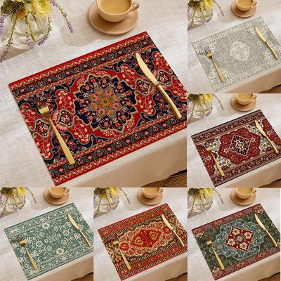 Artistic Vintage Ethnic Pattern Placemats Intricate Floral Geometric Designs Elegant Table Mats For Dining Table Decoration
