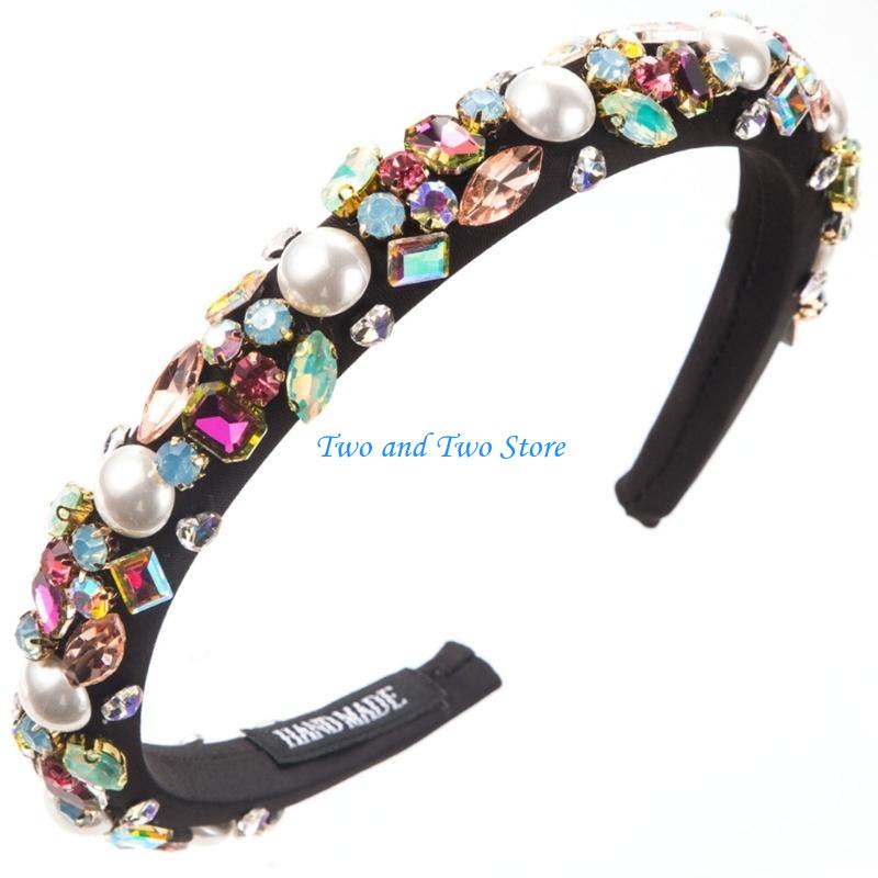 HX6F Delicate Beaded Embellished Hairband Headpiece Casual Headband Party Makeup Fashionable Hair Accessories for Women