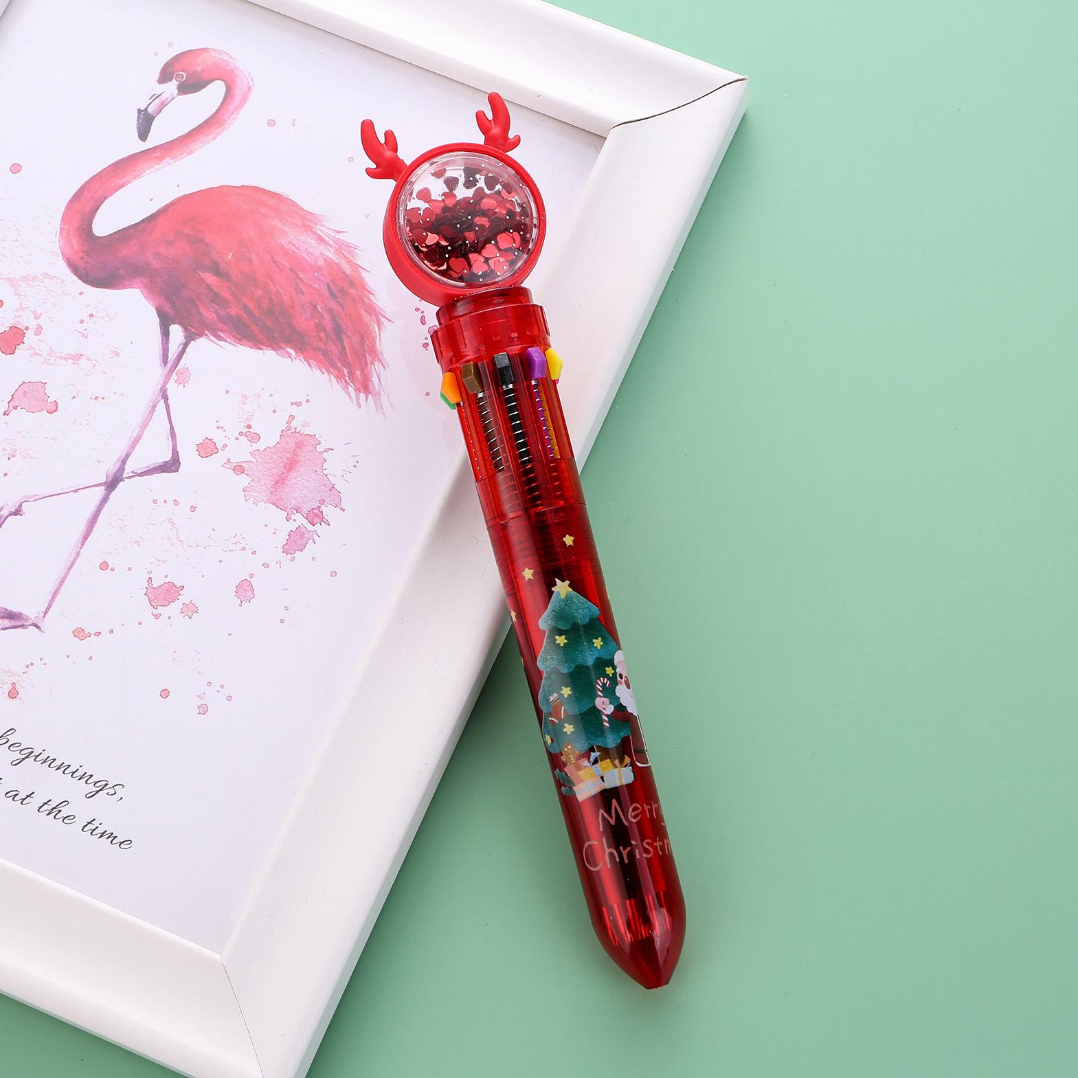 

Christmas Cartoon Reindeer 10-Color Ballpoint Pen with Sequins - Festive Student Gift for Journaling Bullet 0.7mm