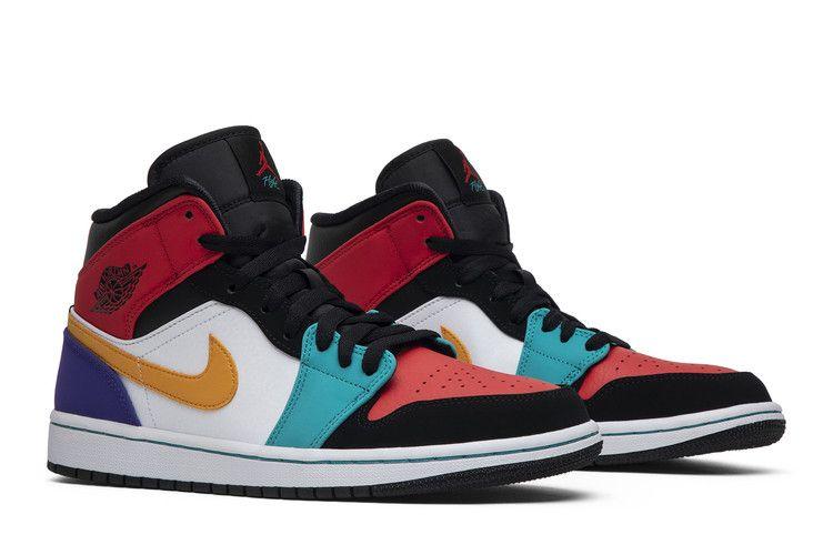 Men's Sneakers Jordan 1 Mid Bred Multi-Color White/University Red-Black-Turbo Green