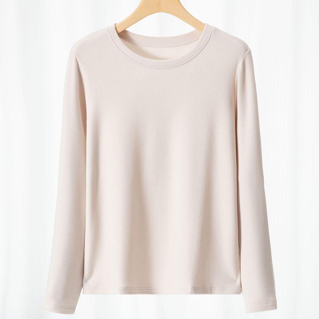 Women's Slim Fit Tencel Fleece Crew Neck Long Sleeve Top for Autumn/Winter