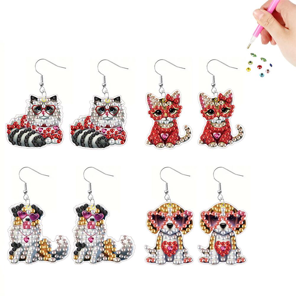 4 Pairs Double Sided Fashion Pattern Diamond Painting DIY Earring Making Kit Holiday Diamond Art Earrings Women Girls Tool Kit