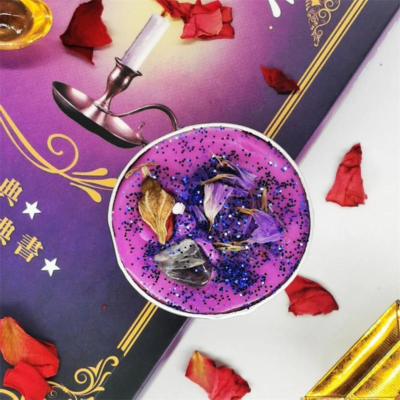 Mini Manifestation Candles Herbal Intention Candle Unscented Spell Dried Flowers Candles with Crystal Tea Lights