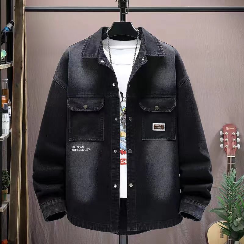 Spring Men Solid Lapel Denim Jackets Fashion Jeans Jackets Loose Fit Casual Black Blue Coats