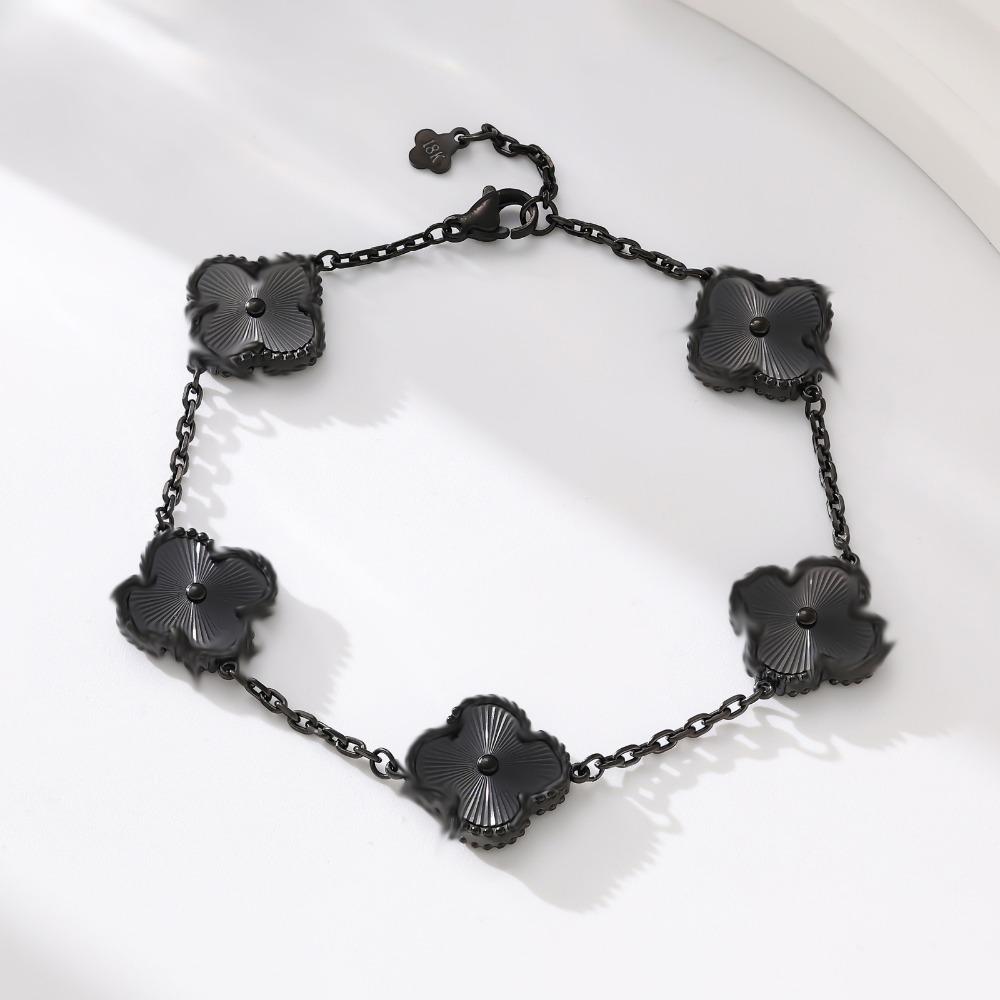 Acciaio al Titanio 15mm Bracciale Quadrifoglio Doppio Lato Fortunato Quadrifoglio Laser Cinque Fiori Bracciale