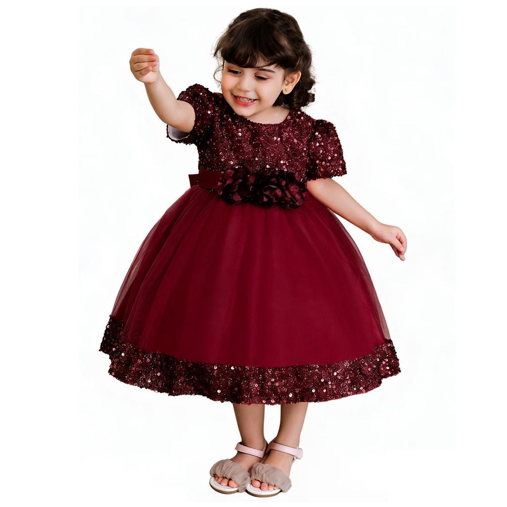 Mädchen Kurzarm Pailletten Puffrock Prinzessinnenkleid - Kinder Festkleidung