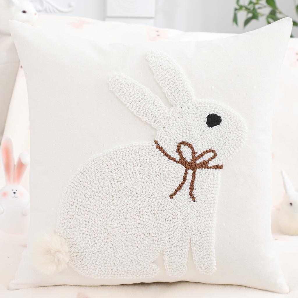 1 Pc Easter Decorative Pillow Cover Rabbit Tufted Embroidery Egg Spring Summer Gift Living Room Sofa Home Decor