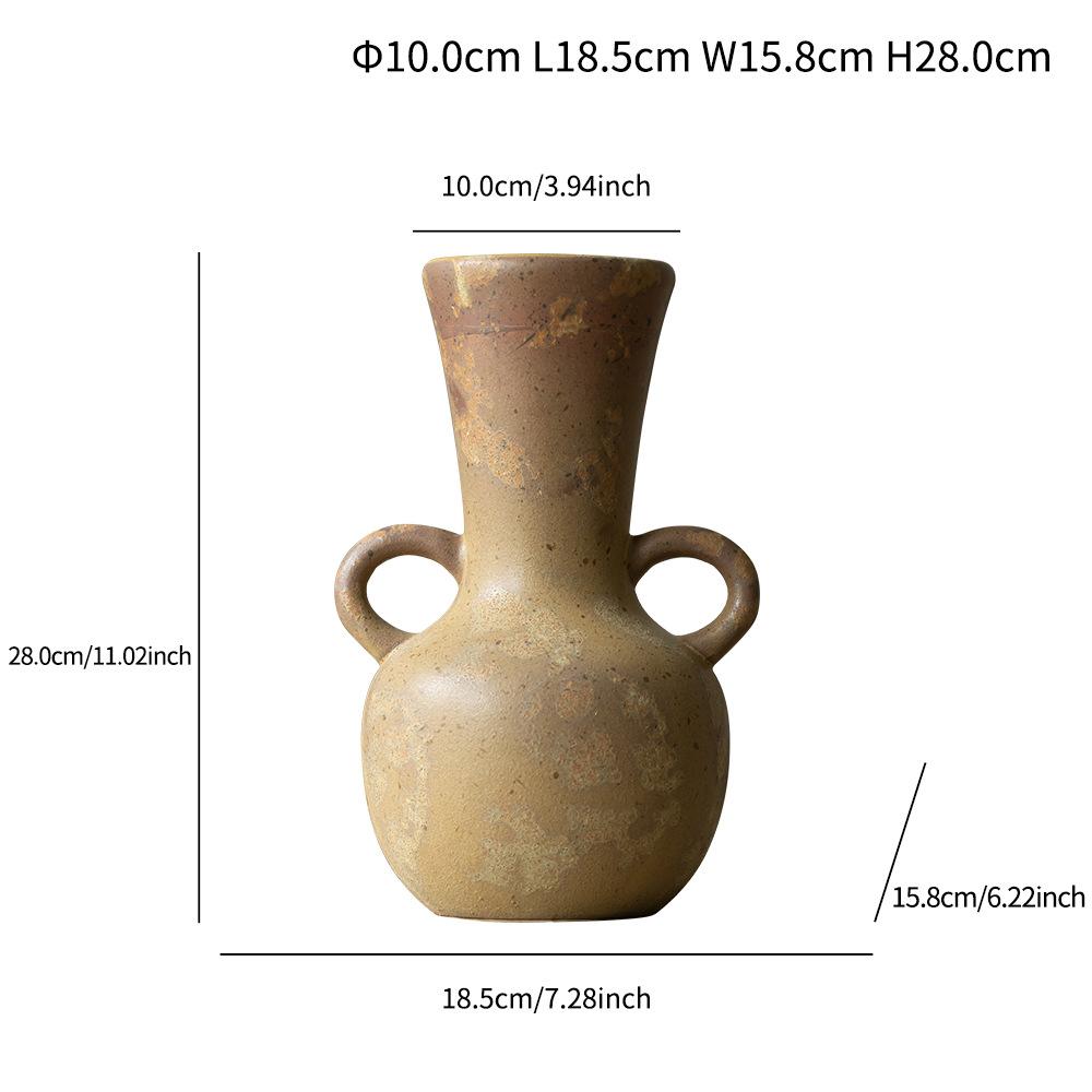 Kiln Change Retro Binaural Ceramic Vase High-End Flower Arrangement Home Desktop Simple Decoration Ornament