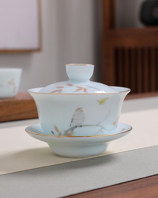 Celadon Mutton-Fat Jade Porcelain Gaiwan Tea Set